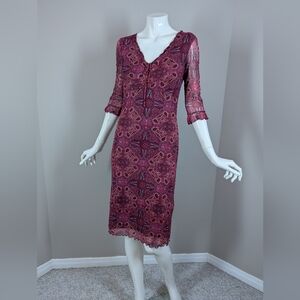 POSE Y2K Paisley Sheer Mesh Dress XS Boho 90s Midi